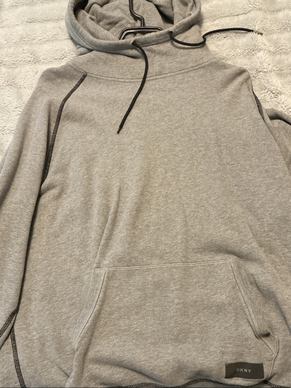 Dkny Men's Light Gray Pullover Hoodie with Kangaroo Pocket